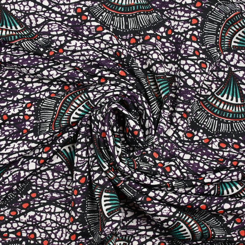 Maille crêpe imprimée éventail fond blanc et violet