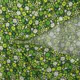 Coton imprimé prairie en fleurs anis fond vert foncé