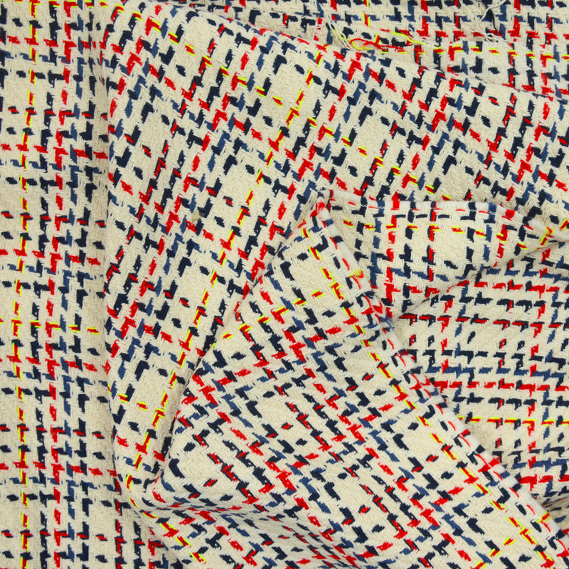 Tweed coton ligne jaune fluo fond écru