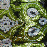 Tulle sequin plumes royales argent holographique et vert