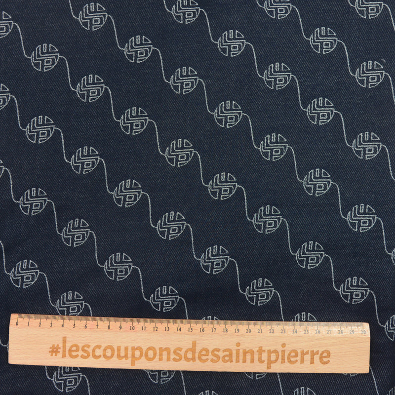 Jacquard de polyviscose cercle argent et marine