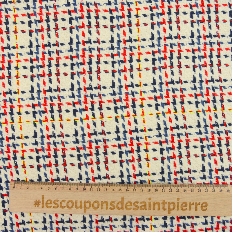 Tweed coton ligne jaune fluo fond écru