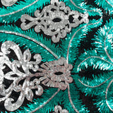 Tulle Sequin Royal Feathers Silver and Emerald