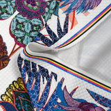 Jungle print quilted jersey with parrot on white background