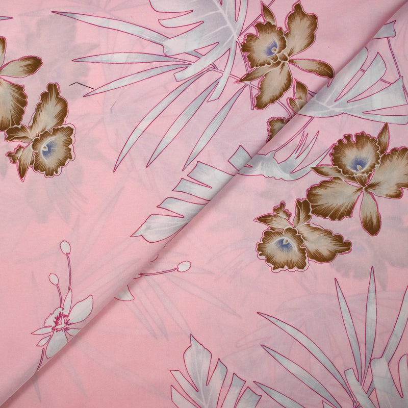 Satin polyester fin imprimé Hawaii fond rose