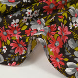 Coton imprimé vent floral corail fond marron