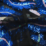 Tulle Sequin Royal White Holographic and Royal Blue Plumes