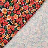 Maille crêpe imprimée fleurs rouges fond noir