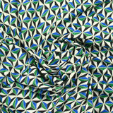 Maille crêpe imprimée vert et bleu graphique
