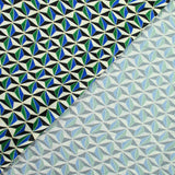 Maille crêpe imprimée vert et bleu graphique