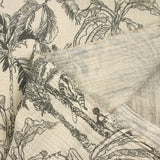 Double gaze imprimée toile de Jouy jungle gris fond écru