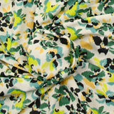 Maille crêpe imprimée jardin botanique vert fond écru