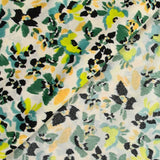 Maille crêpe imprimée jardin botanique vert fond écru