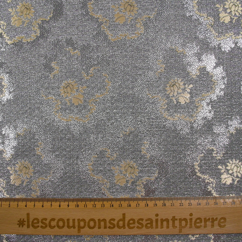 Brocart argenté ombres florales beiges