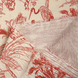 Double gaze imprimée toile de Jouy jungle rouge fond écru