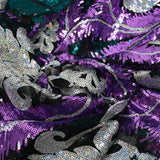 Tulle sequin plumes royales argent holographique et violet