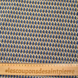 Maille crêpe imprimée vague bleu et marron fond écru
