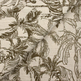 Double gaze imprimée toile de Jouy jungle taupe fond écru