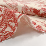 Double gaze imprimée toile de Jouy jungle rouge fond écru