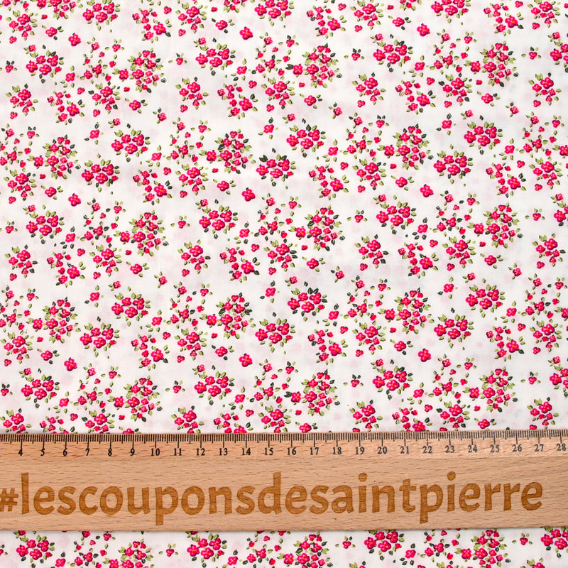 Viscose imprimée fleur rose minimaliste fond blanc