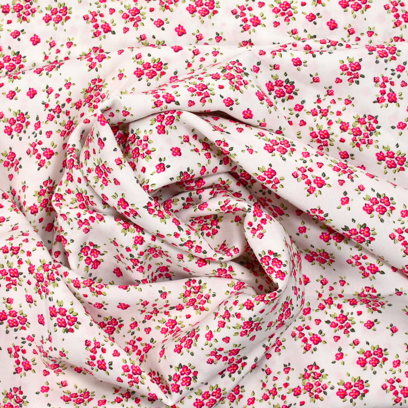 Viscose imprimée fleur rose minimaliste fond blanc