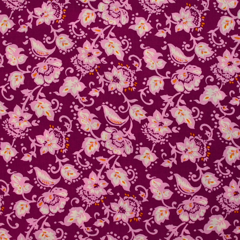 Viscose imprimée fleurs arabesque fond violet