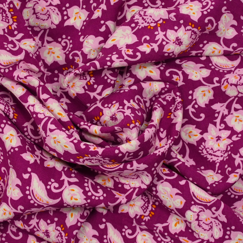 Printed viscose Arabic flowers purple background