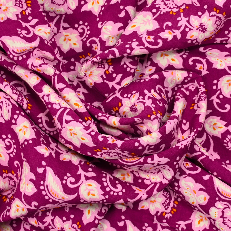 Printed viscose Arabic flowers purple background