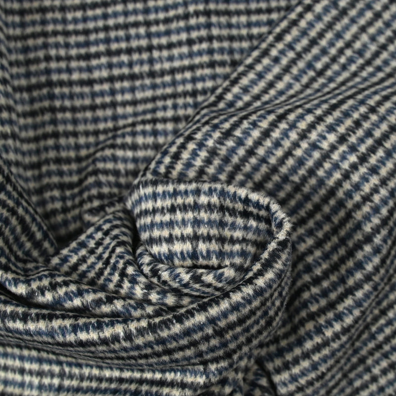 Laine mélangée brossée zigzag bleu marine