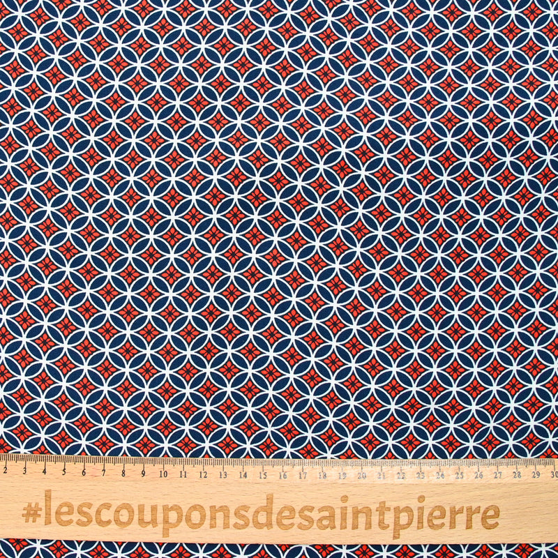 Viscose imprimée cercle blanc, marine et rouge