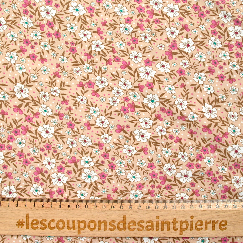 Viscose imprimée montagne fleurie fond beige