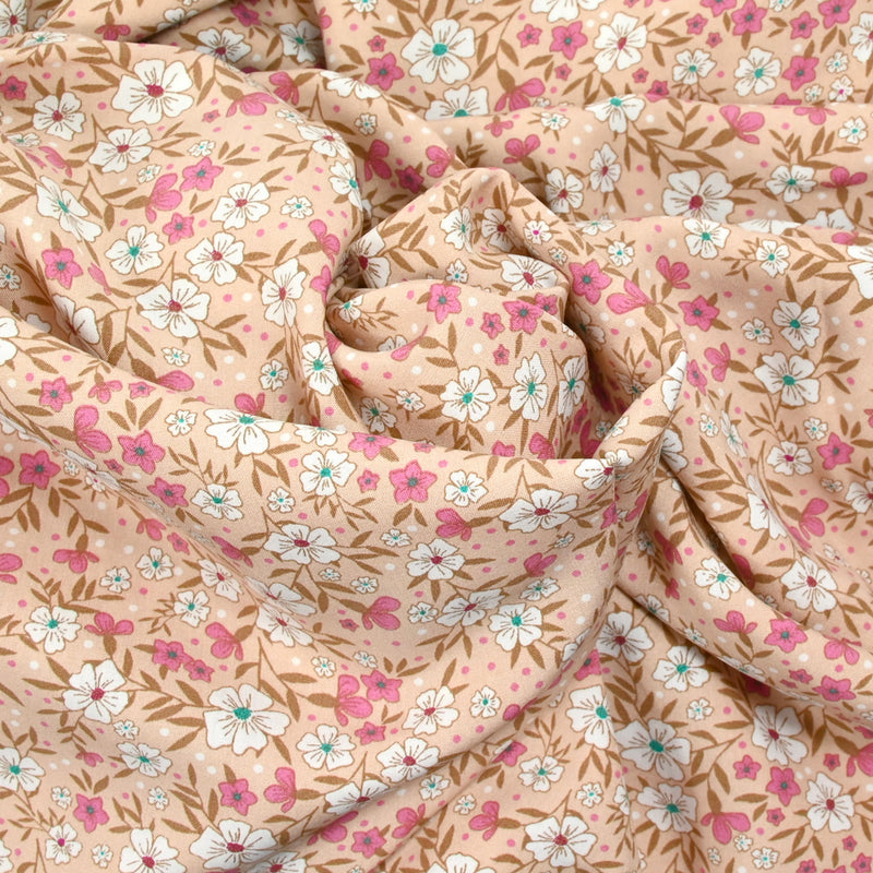 Printed viscose Flowe mountain Beige background