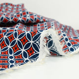 Printed viscose white, navy and red circle