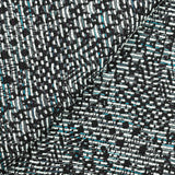 Tweed polycoton tribal noir ligne turquoise