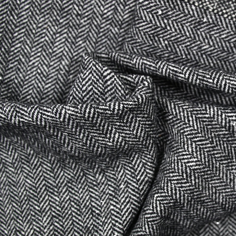 Laine mélangée sequin argent et chevron gris et noir