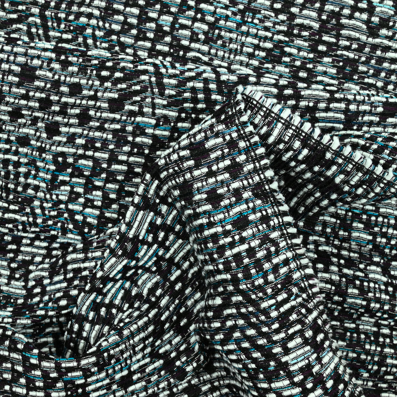 Tweed polycoton tribal noir ligne turquoise
