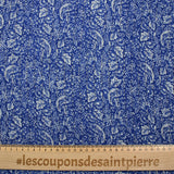 Mousseline imprimée crinkle lurex nature en fleurs fond bleu roi