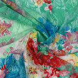 Dentelle imprimée Sonia vert d'eau, rouge et blanc