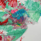 Dentelle imprimée Sonia vert d'eau, rouge et blanc