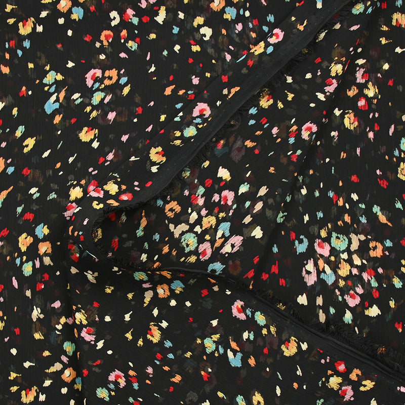 Mousseline imprimée crinkle confettis fond noir