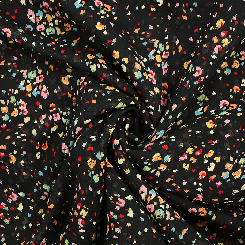 Mousseline imprimée crinkle confettis fond noir