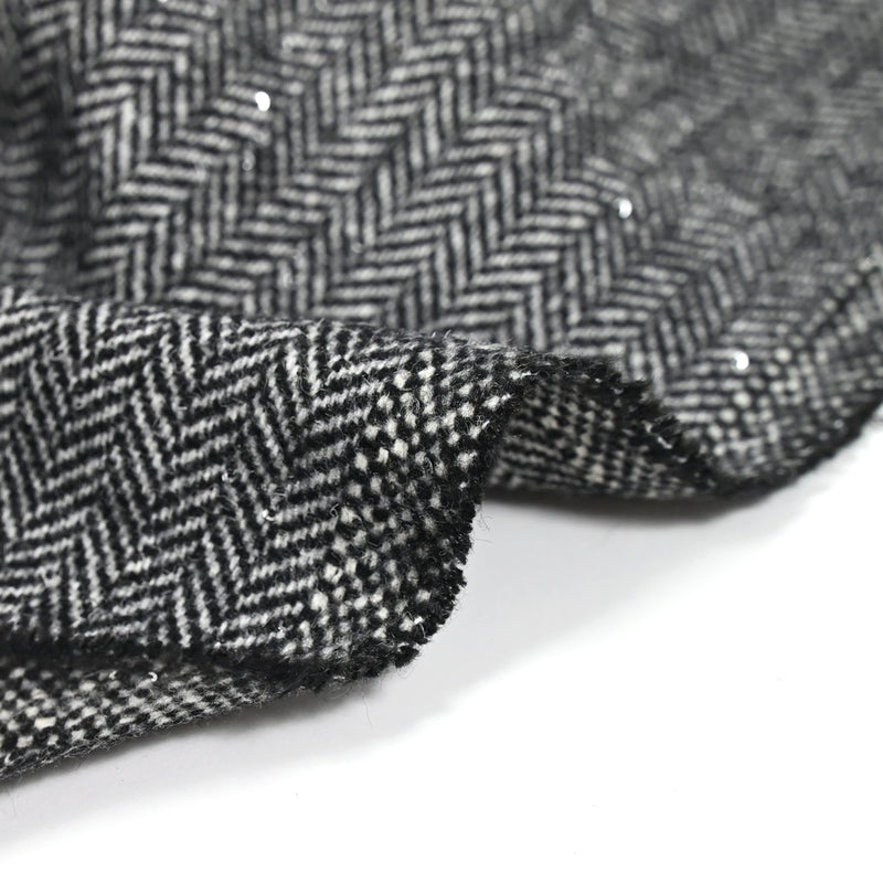 Laine mélangée sequin argent et chevron gris et noir