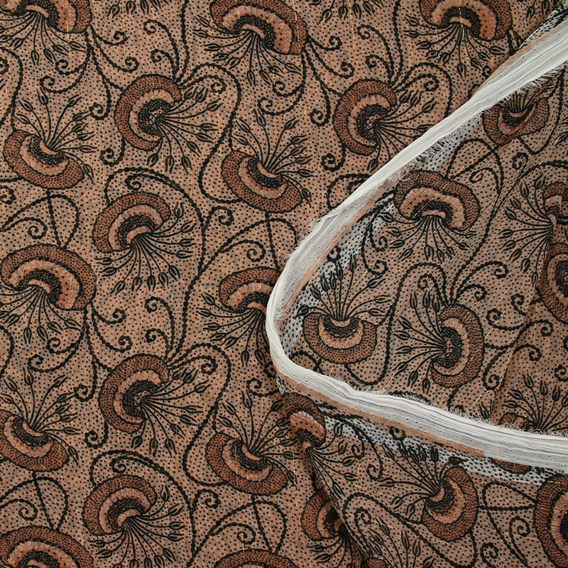 Mousseline imprimée crinkle lurex Jaipur bloom fond chair