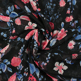 Mousseline imprimée crinkle le temps des roses fond noir