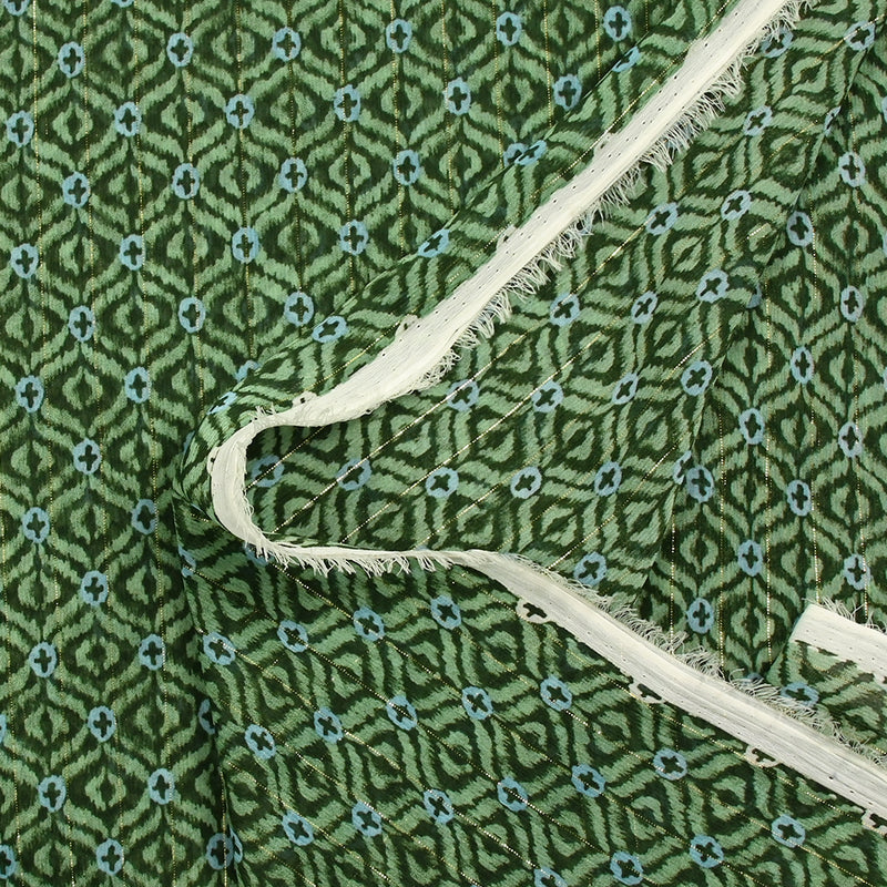 Mousseline imprimée crinkle lurex vibration positive vert