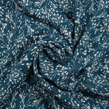 Mousseline imprimée crinkle lurex branche d'arbre fond bleu foncé