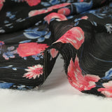 Mousseline imprimée crinkle le temps des roses fond noir