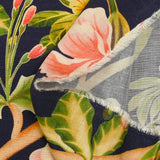 Lin viscose imprimé champs de fleurs fond bleu indigo