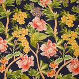Lin viscose imprimé champs de fleurs fond bleu indigo