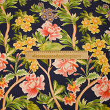 Lin viscose imprimé champs de fleurs fond bleu indigo